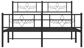 vidaXL Πλαίσιο Κρεβατιού με Κεφαλάρι&Ποδαρικό Μαύρο 135x190εκ. Μέταλλο
