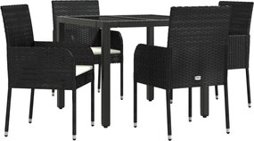 vidaXL Σετ Τραπεζαρίας Κήπου 5 Τεμαχίων Μαύρο Συνθ. Ρατάν με Μαξιλάρια