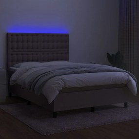 vidaXL Κρεβάτι Boxspring με Στρώμα &amp; LED Taupe 140x200 εκ. Υφασμάτινο
