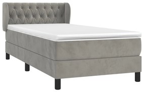 Κρεβάτι Boxspring με Στρώμα Ανοιχτό Γκρι 100x200 εκ. Βελούδινο - Γκρι