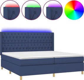 vidaXL Κρεβάτι Boxspring με Στρώμα &amp; LED Μπλε 200x200 εκ. Υφασμάτινο