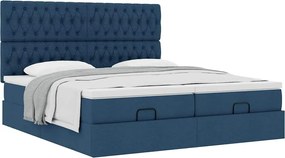 vidaXL Οθωμανικό κρεβάτι με στρώματα μπλε 200x200cm ύφασμα