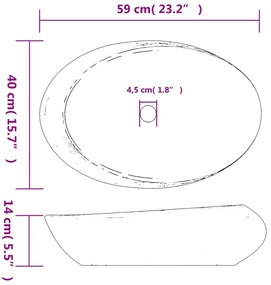 Νιπτήρας Οβάλ Γκρι και Μαύρος 59 x 40 x 14 εκ. Κεραμικός - Γκρι