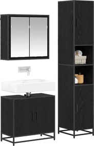 vidaXL Σετ Επίπλων Μπάνιου με ράφι 3 pcs Μαύρη Οξυά Επεξεργασμένο ξύλο