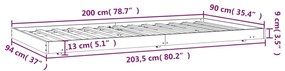 Σκελετός Κρεβατιού Χωρίς Στρώμα 90x200 εκ Μασίφ Ξύλο Πεύκου - Καφέ