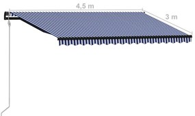 Τέντα Συρόμενη Αυτόματη Μπλε / Λευκό 450 x 300 εκ. - Μπλε