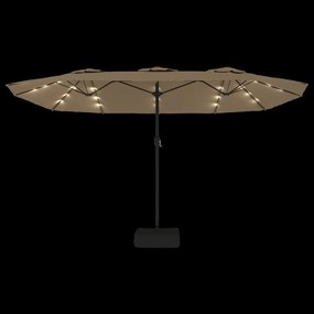 Ομπρέλα Κήπου με Διπλή Κορυφή και LED Taupe 449 x 245 εκ. - Μπεζ-Γκρι