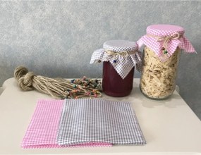 Stewehome Σετ υφασμάτινα καλύμματα βάζων με καρό σχέδιο και κορδόνι με χάντρες Γκρι
