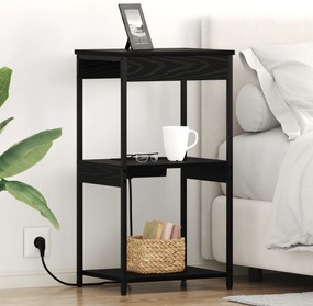 vidaXL Κομοδίνο με ράφι Μαύρη Οξυά 41 x 31 x 76 εκ. Επεξεργασμένο ξύλο