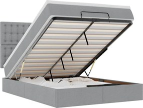 vidaXL Οθωμανικό κρεβάτι με στρώμα &amp; LEDs Ανοιχτό γκρι ύφασμα