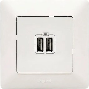 Πρίζα 2xUSB φόρτισης τύπου A 2400mA λευκή Legrand Niloe