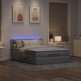 vidaXL Οθωμανικό κρεβάτι με στρώμα &amp; LEDs Ανοιχτό γκρι ύφασμα