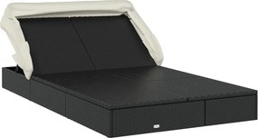 vidaXL Ξαπλώστρα 2 Ατόμων Πτυσ. Οροφή Μαύρη 213x118x97 εκ Συνθ. Ρατάν