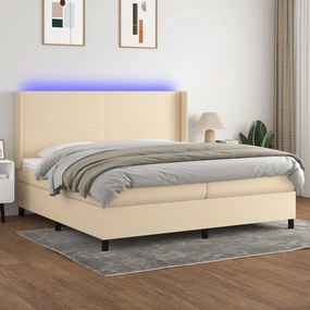 ΚΡΕΒΑΤΙ BOXSPRING ΜΕ ΣΤΡΩΜΑ &amp; LED ΚΡΕΜ 200X200 ΕΚ. ΥΦΑΣΜΑΤΙΝΟ 3138186