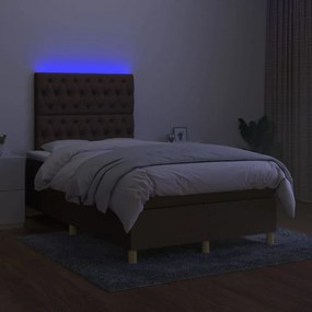 Κρεβάτι Boxspring με Στρώμα &amp; LED Σκ.Καφέ 120x200 εκ Υφασμάτινο - Καφέ