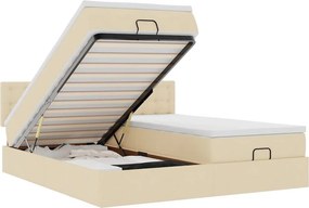 vidaXL Οθωμανικό κρεβάτι με στρώματα Κρέμα 180x200cm ύφασμα