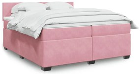vidaXL Κρεβάτι Boxspring με Στρώμα Ροζ 200x200 εκ. Βελούδινο