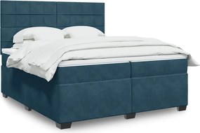 vidaXL Κρεβάτι Boxspring με Στρώμα Μπλε 200x200 εκ. Βελούδινο