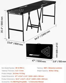 VEVOR 2.4 m Folding Beer Pong Tailgate Table Party Drinking Game Carrying Handle