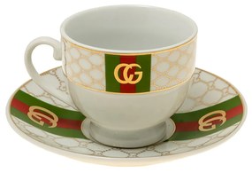 Σετ Φλιτζάνια Καφέ από Πορσελάνη Με Χρυσό Σχέδιο Πράσινο 90ml 6τμχ Zen Collection 48094