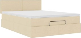 vidaXL Οθωμανικό κρεβάτι με στρώμα Cream 140x190cm ύφασμα