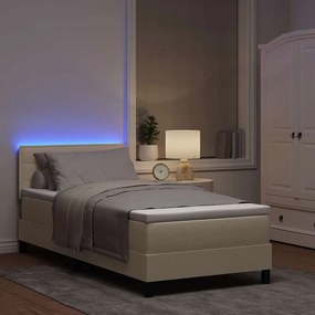vidaXL Κρεβάτι με ελατήρια με στρώμα με led Κρεμ 90 x 200 cm ύφασμα