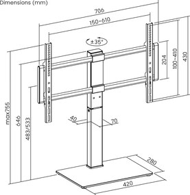 POWERTECH επιτραπέζια βάση τηλεόρασης PT-1565, 37-75", έως 40kg