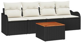 vidaXL 5 Piece Garden Sofa Set with Cushions Black Poly Rattan Acacia