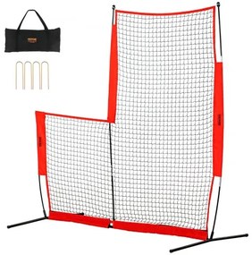 VEVOR L Screen Baseball for Batting Cage, 7x7 ft Baseball & Softball Safety Screen, Body Protector Portable Batting Screen with Carry Bag & Ground Stakes, Baseball Pitching Net for Pitchers Protection