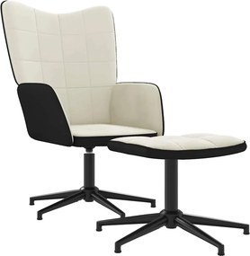 vidaXL Πολυθρόνα Relax Λευκό Κρεμ από Βελούδο και PVC με Σκαμπό