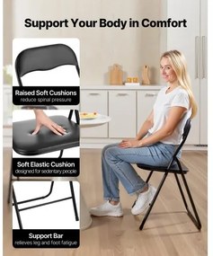 VEVOR 4 Pack Folding Chairs Portable Leather Chairs with Padded Cushion Black