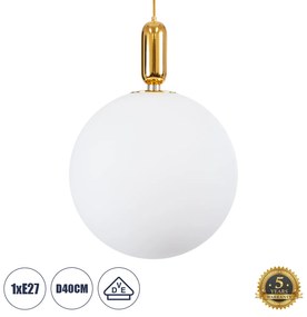 61494 GloboStar® GLOBOSTAR® ESTETICO 61494 Μοντέρνο Κρεμαστό Φωτιστικό Οροφής με Ντουί 1 x E27 AC 220-240V IP20 - Χρυσό & Λευκό - Μ40 x Π40 x Υ58cm