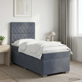 vidaXL Κρεβάτι box spring με στρώμα Σκούρο Γκρι Μονό Βελούδο