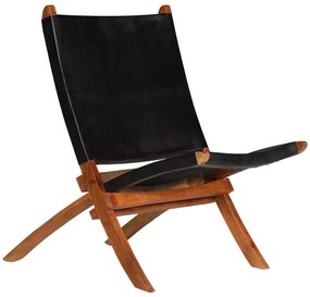 vidaXL Καρέκλα Πτυσσόμενη Μαύρη από Γνήσιο Δέρμα