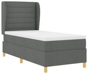 vidaXL Κρεβάτι Box Spring με Στρώμα Σκούρο Γκρι 90x200 εκ. Υφασμάτινο