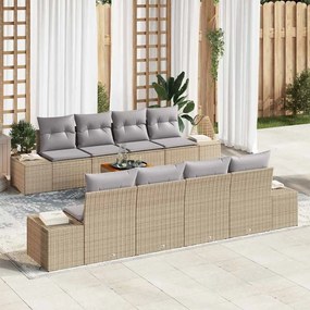 vidaXL Σετ Καναπέ Κήπου με μαξιλάρι 9 pcs Μπεζ Πολυ ράταν