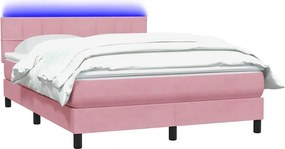 vidaXL Κρεβάτι Boxspring με Στρώμα &amp; LED Ροζ 140x210 εκ. Βελούδινο