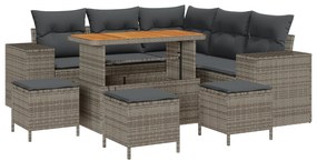 vidaXL Set Κήπου  9 Τεμαχίων με Μαξιλάρια Γκρι Πολυρατάν