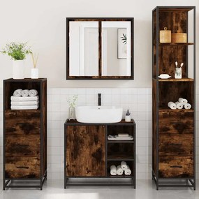 VidaXL Σετ Επίπλων Μπάνιου 4 Τεμαχίων Καπνιστή Δρυς Επεξεργασμένο Ξύλο