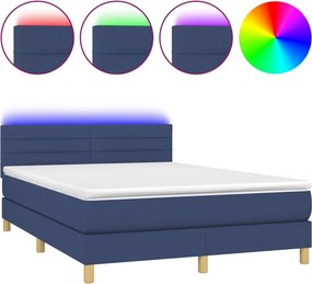 vidaXL Κρεβάτι Boxspring με Στρώμα &amp; LED Μπλε 140x200 εκ. Υφασμάτινο