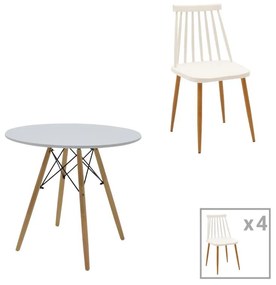 Σετ Τραπεζαρίας Aurora-Julita 5τεμ pp-mdf σε λευκό-φυσική απόχρωση Φ80x73εκ 80x80x73 εκ.