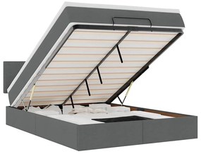 vidaXL Οθωμανικό κρεβάτι με στρώμα & LEDs Σκούρο γκρι 140x190cm Ύφασμα
