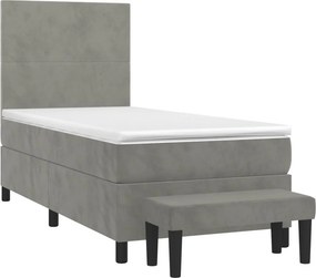 vidaXL Κρεβάτι Boxspring με Στρώμα Ανοιχτό Γκρι 90x200 εκ. Βελούδινο