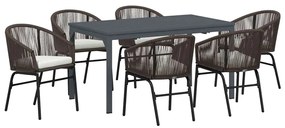 vidaXL Σέτ φαγητού για κήπο 7 pcs Καφέ Πολυ ράταν