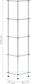 vidaXL Ράφι Διαφανές 5 Επιπέδων 30 x 30 x 130 εκ. από Ψημένο Γυαλί