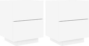 vidaXL Κομοδίνα με Φώτα LED 2 τεμ. Λευκά από Επεξεργασμένο Ξύλο