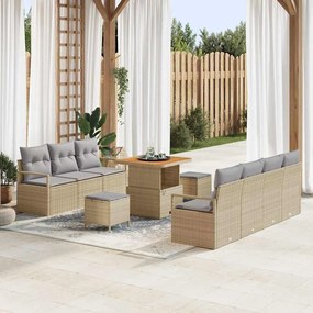 vidaXL Σετ Καναπέ Κήπου με μαξιλάρι 10 pcs Μπεζ Πολυ ράταν