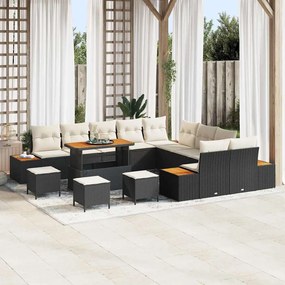 vidaXL Σετ Καναπέ Κήπου με μαξιλάρι 14 pcs Μαύρο Πολυ ράταν