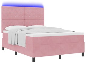 vidaXL Κρεβάτι με Στρώμα & LED Ροζ 160x200 cm Βελούδο