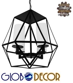 GloboStar® DASTAR 01001-1 Vintage Industrial Κρεμαστό Φωτιστικό Οροφής Πολύφωτο 4 x E27 Μαύρο Μεταλλικό Πολυέλαιος Φ52 x Y53cm